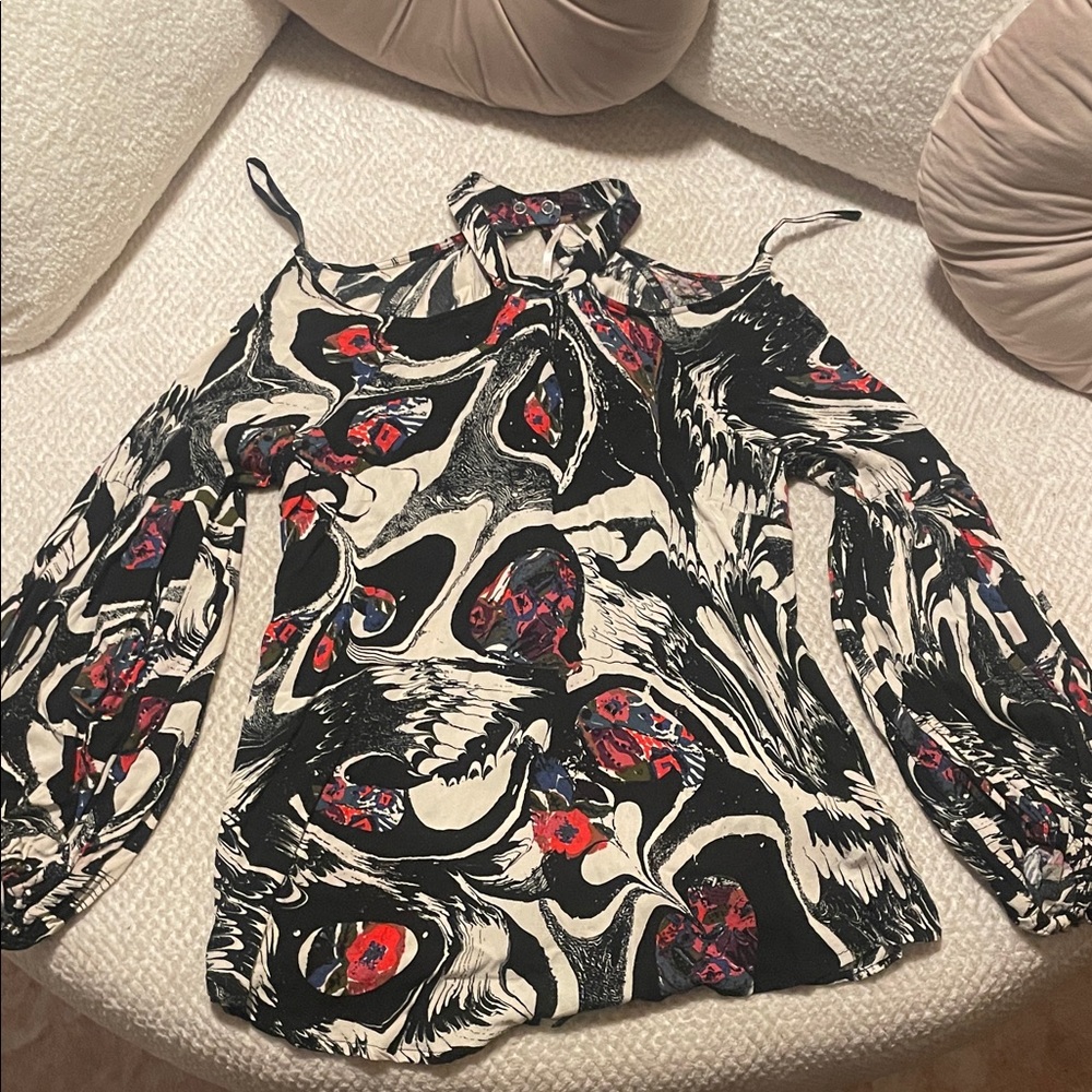 Free People Black and Red Abstract Blouse